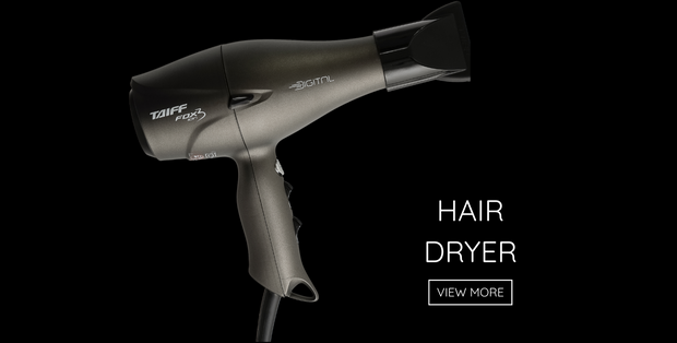 Hair dryer with 'Taiff' branding on a black background